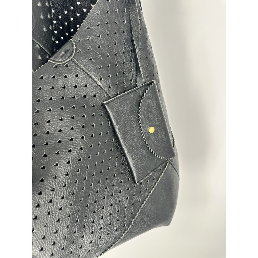 J. Crew Perforated Heart Tote Bag In Black Leather Large - Picture 8 of 10